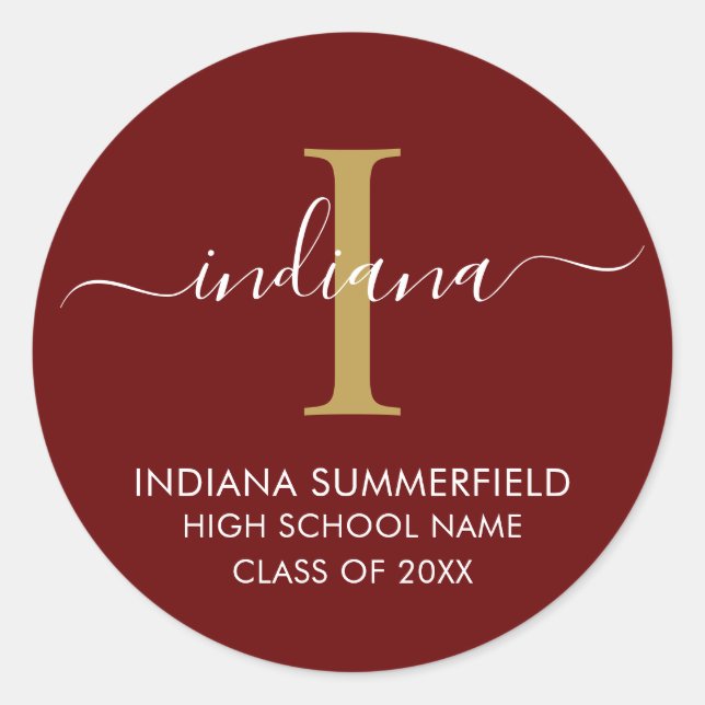 Sticker Rond Monogramme Graduation 2025 Moderne Grad Party Cust (Devant)