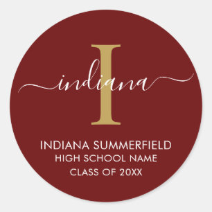 Sticker Rond Monogramme Graduation 2025 Moderne Grad Party Cust