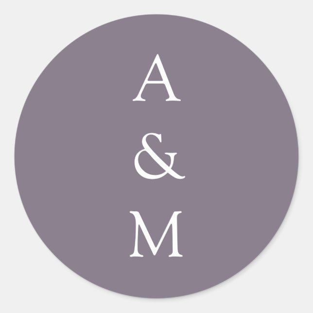 Sticker Rond Monogramme gras minimaliste Boho Dusty violet Mari (Devant)
