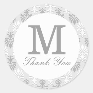 Sticker Rond Monogramme gris argenté Merci Favoriser