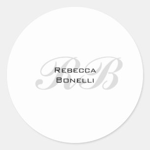 Sticker Rond Monogramme gris blanc Nom Initiales Simple Style