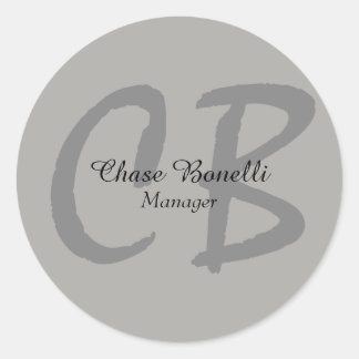 Sticker Rond Monogramme gris classique professionnel
