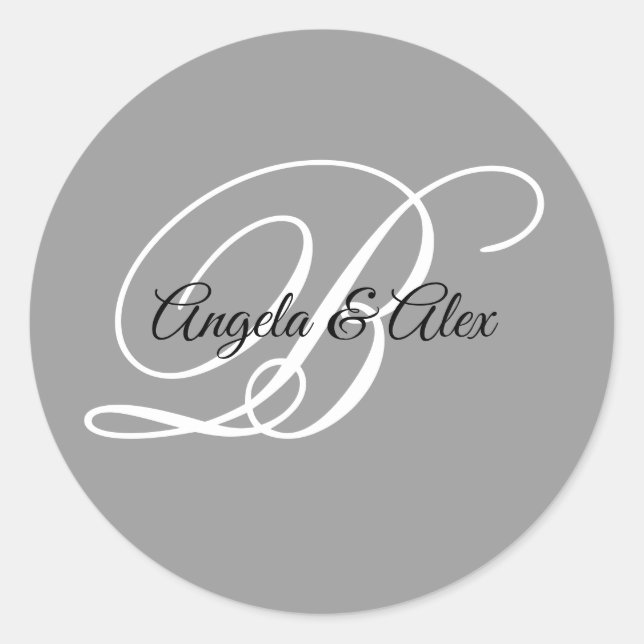 Sticker Rond Monogramme gris de style script fantaisie noir et  (Devant)