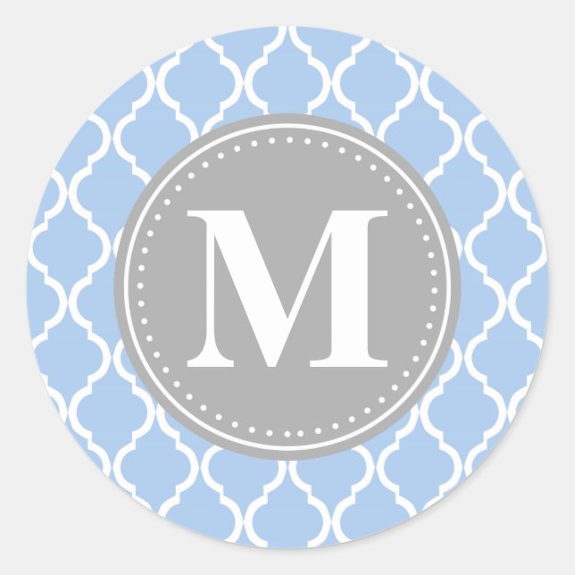 Sticker Rond Monogramme gris latte bleu clair marocain (Devant)