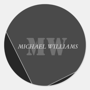 Sticker Rond Monogramme gris noir artistique moderne