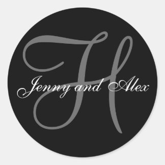 Sticker Rond Monogramme gris noir H Mariée Noms de la mariée Ma