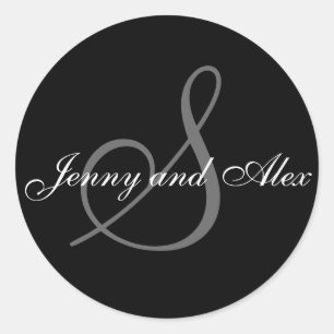 Sticker Rond Monogramme gris noir S Mariée Noms Mariage