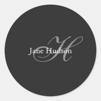Sticker Rond Monogramme gris noir simple cadeau spécial simple