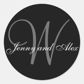 Sticker Rond Monogramme gris noir W Noms de chambre de mariée M