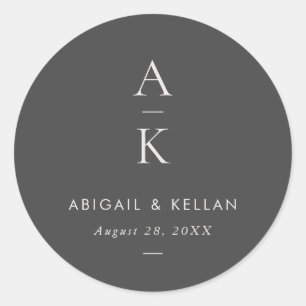 Sticker Rond Monogramme gris simple et moderne Mélange Mariage