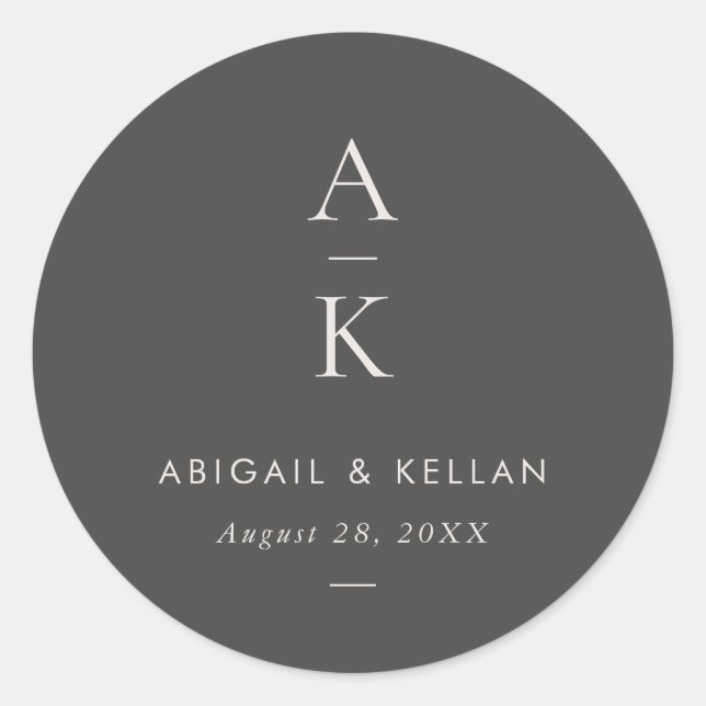 Sticker Rond Monogramme gris simple et moderne Mélange Mariage (Devant)