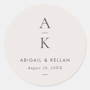 Sticker Rond Monogramme gris simple et moderne Mélange Mariage