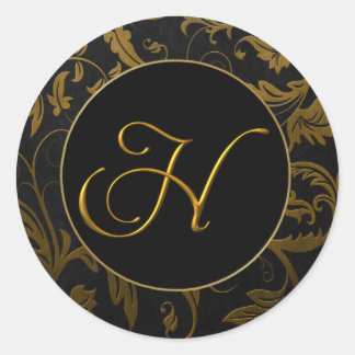 Sticker Rond Monogramme H Gold et Black Mariage damassé Seal
