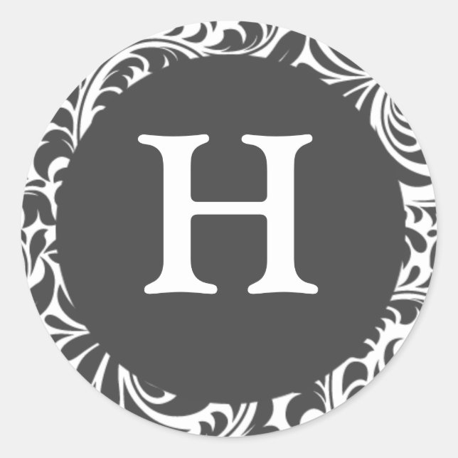 Sticker Rond Monogramme H Gris Ardoise Gris Designer Mariage Mo (Devant)
