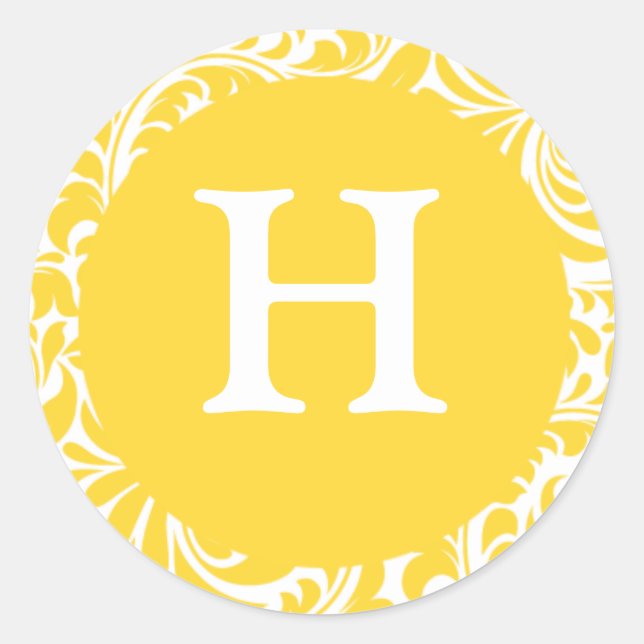 Sticker Rond Monogramme H Jaune Personnalisé Mariage Monogramme (Devant)