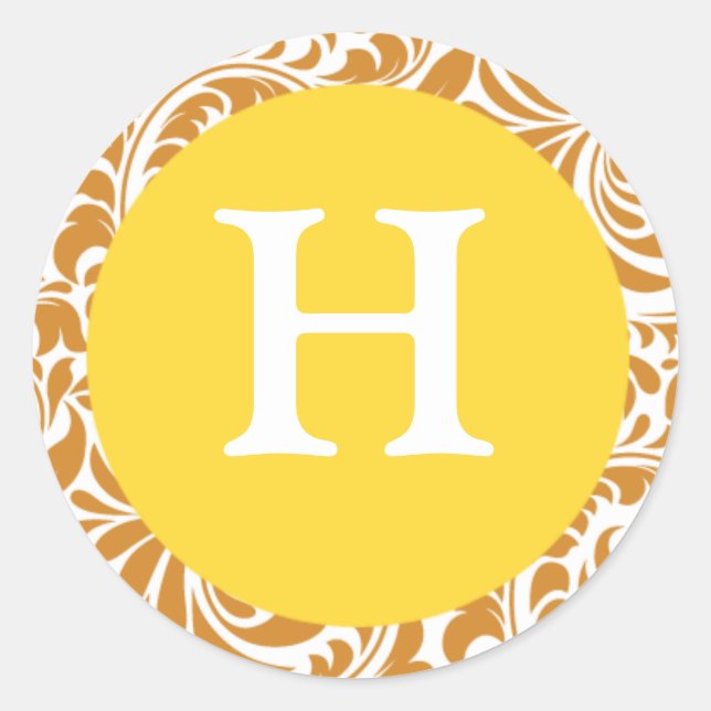 Sticker Rond Monogramme H Latte Color Jaune Mariage personnalis (Devant)