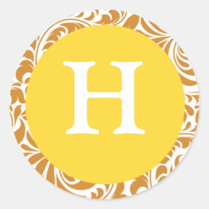 Sticker Rond Monogramme H Latte Color Jaune Mariage personnalis