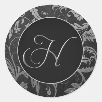 Sticker Rond Monogramme H Silver et phoque Mariage damassé noir