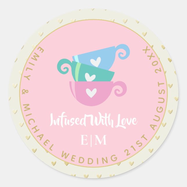 Sticker Rond Monogramme INFUSÉ DE Baby shower Mariage AMOUR (Devant)