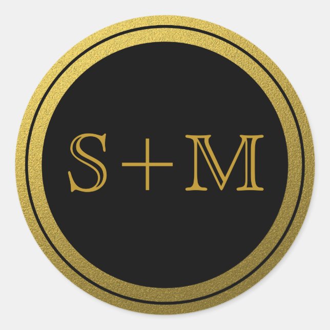 Sticker Rond Monogramme Initial 2 en Noir et Or (Devant)