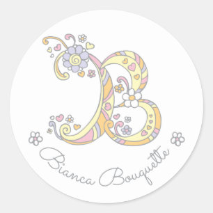 Sticker Rond Monogramme initial B nom personnalisé nom d'ident
