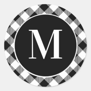 Sticker Rond Monogramme initial de Buffalo noir et blanc