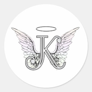 Sticker Rond Monogramme initial de la lettre K avec des ailes