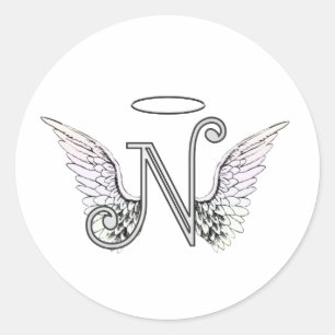 Sticker Rond Monogramme initial de la lettre N avec des ailes