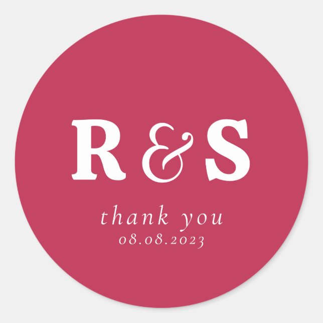 Sticker Rond Monogramme initial de mariage minimaliste magenta  (Devant)