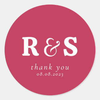 Sticker Rond Monogramme initial de mariage minimaliste magenta