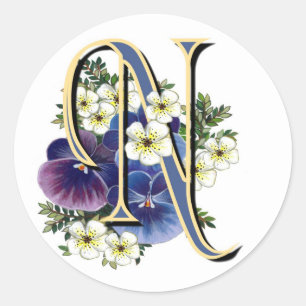 Sticker Rond Monogramme initial de Pansy peint à la main - N