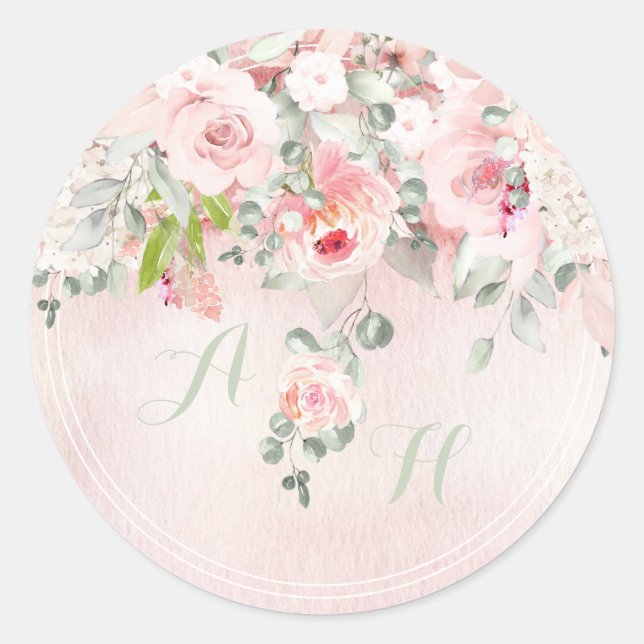 Sticker Rond Monogramme initial de vidage et de floraison (Devant)