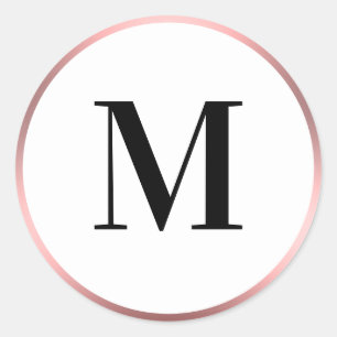 Sticker Rond Monogramme Initial Élégant Rose Dégradé Noir Blanc