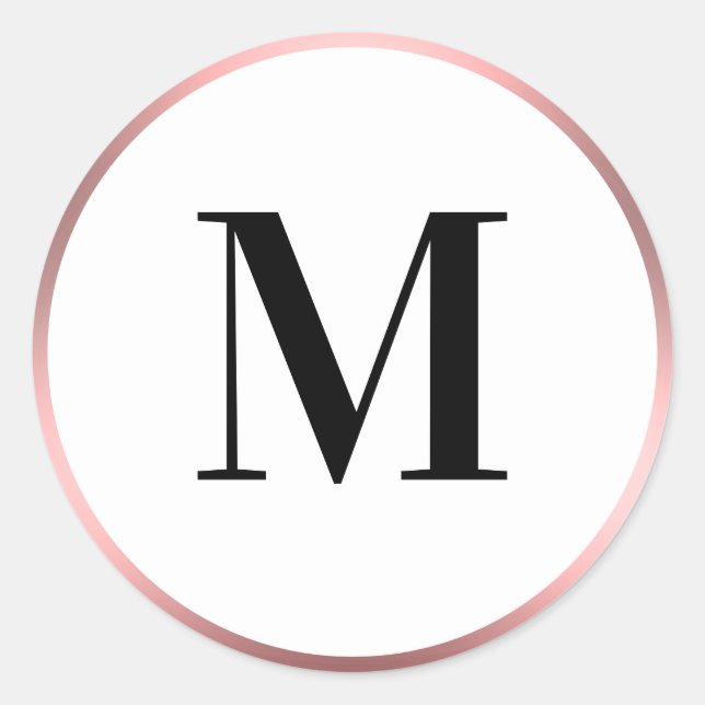 Sticker Rond Monogramme Initial Élégant Rose Dégradé Noir Blanc (Devant)