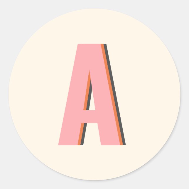 Sticker Rond Monogramme Initial en Typographie Rétro Rose et Or (Devant)