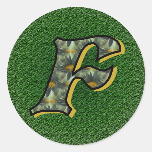 Sticker Rond Monogramme Initial F Art Floral Marguerites (Devant)