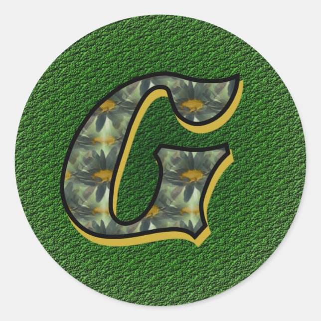 Sticker Rond Monogramme Initial G Fleurs Artistiques Marguerite (Devant)
