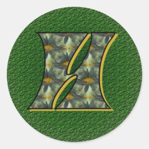 Sticker Rond Monogramme Initial H Fleurs Artistiques Marguerite