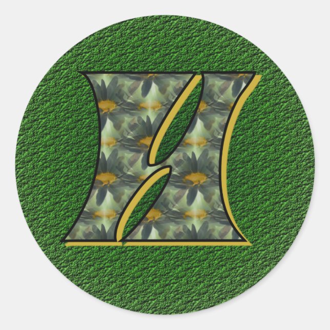 Sticker Rond Monogramme Initial H Fleurs Artistiques Marguerite (Devant)