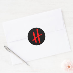 STICKER ROND MONOGRAMME INITIAL H ROUGE ET NOIR