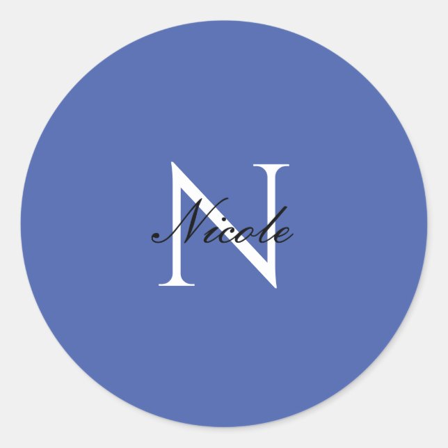 Sticker Rond Monogramme initial manuscrit propre nom bleu (Devant)
