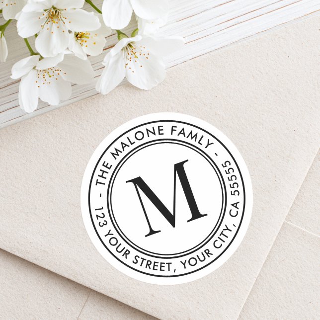 Sticker Rond Monogramme initial minimal adresse de retour blanc (Monogram initial minimal white return address classic round sticker)