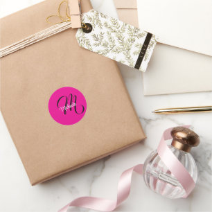 Sticker Rond Monogramme initial minimaliste moderne nom rose ch