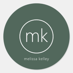 Sticker Rond Monogramme Initial Minimaliste Professionnel Vert
