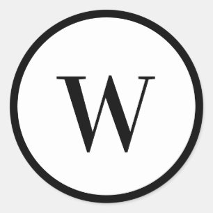 Sticker Rond Monogramme Initial Moderne Noir et Blanc