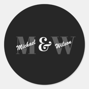Sticker Rond Monogramme initial noir et blanc personnalisé