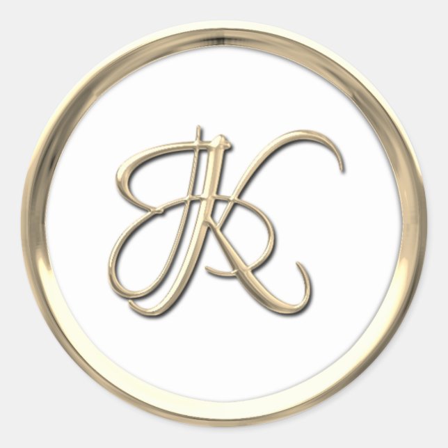 Sticker Rond Monogramme initial or K Script Toute couleur (Devant)