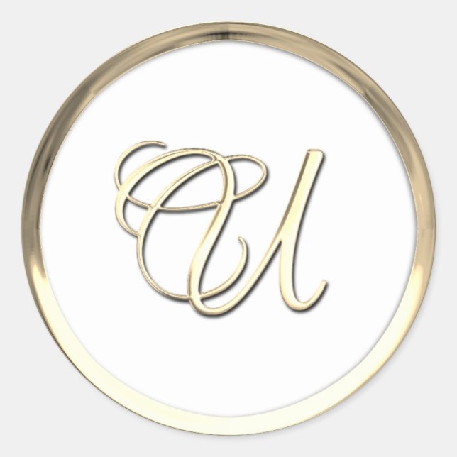 Sticker Rond Monogramme initial or U Script n'importe quelle co (Devant)