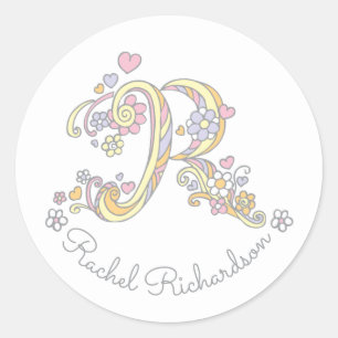 Sticker Rond Monogramme initial R nom personnalisé id autocolla