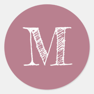 Sticker Rond Monogramme Initial Rose Poussiéreuse